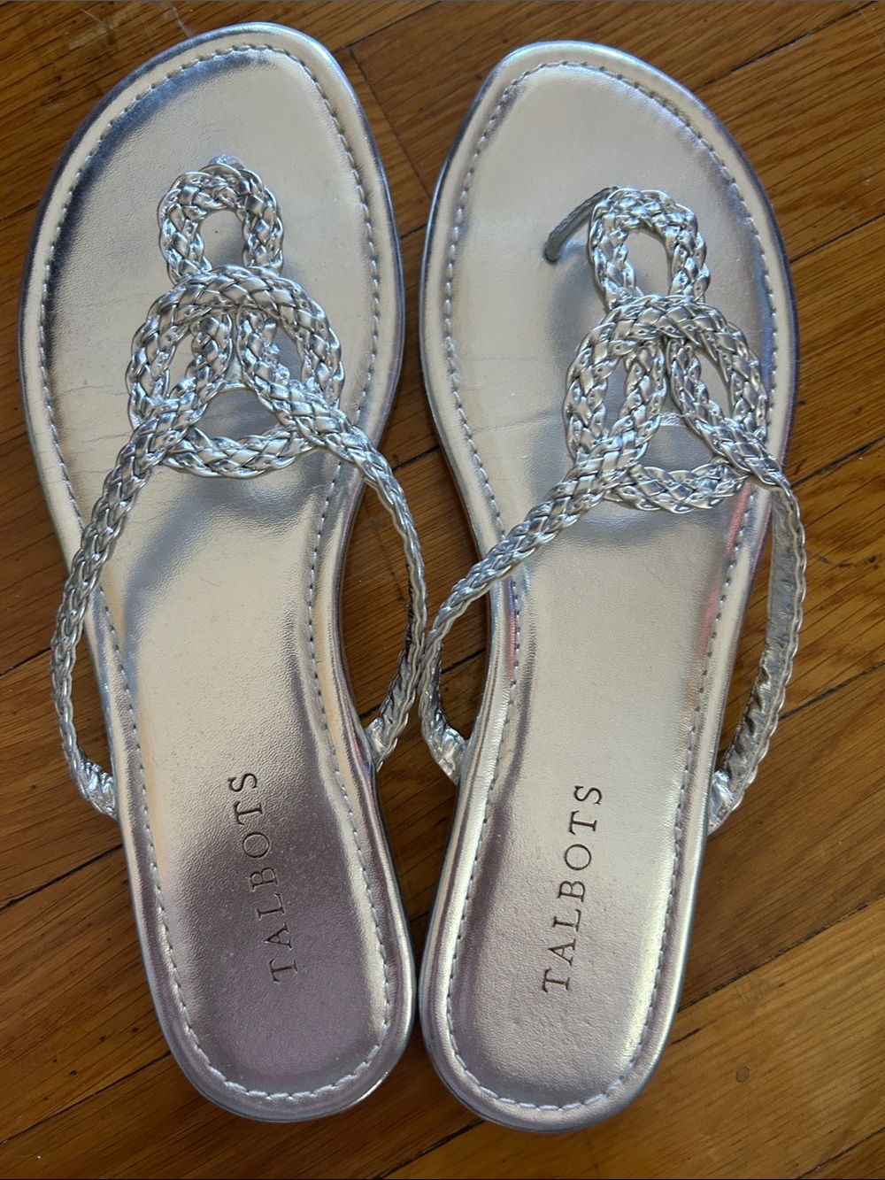 Talbots Metallic Silver Braided Thong Sandals